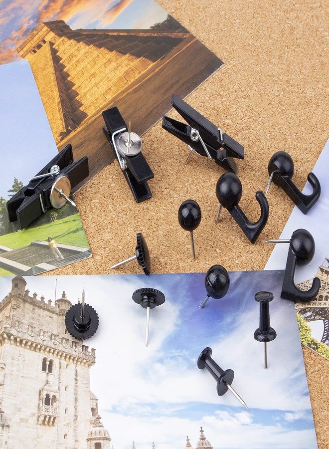 Yalis Black Push Pins Set, 5 Styles 140-count Thumb Tacks Map Pins, Steel Point and Dark Plastic Head Pushpins Black Thumbtacks for Cork Board Bulletin Boards (Black-140pcs) - Image 5